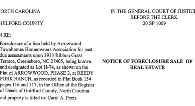 Notice of Foreclosure Sale of Real Estate